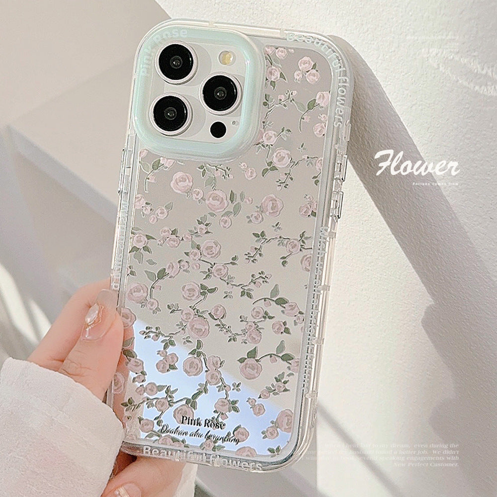 Mint ins pink rose mirror for 17 Apple 16 mobile phone case iPhone14ProMax Korean 12/11