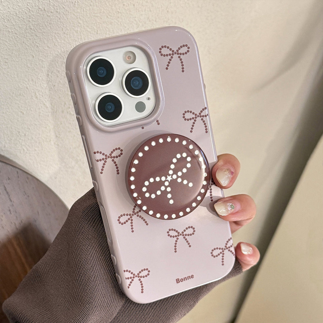 ins wind gray purple bow apple 17pro max mobile phone case iphone15 suitable for 14 gilt bracket 16 soft