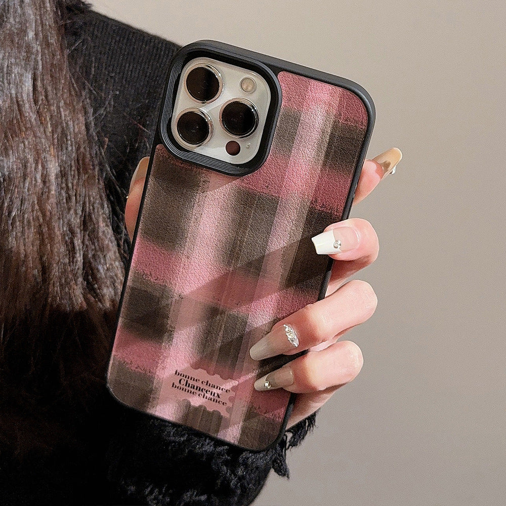 Funda para móvil Apple 16 de cuadros de color contrastado para chica 17promax otoño e invierno dulce y fresca 11 para iPhone13 de cuero 12