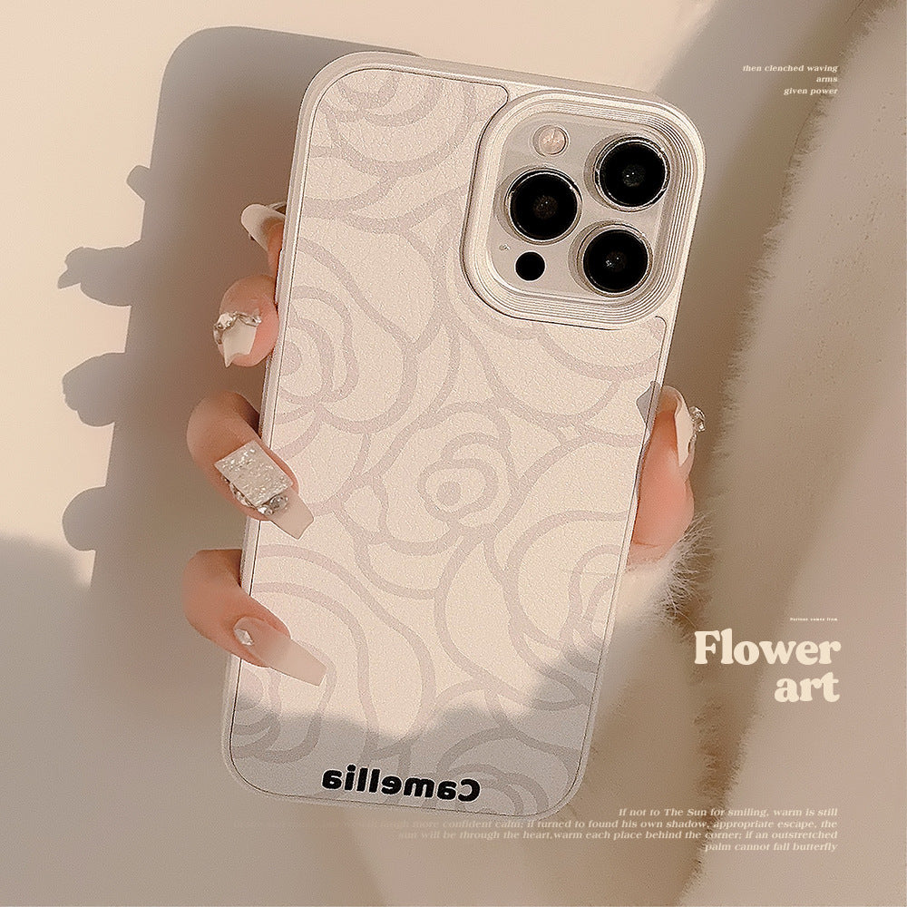 Funda de teléfono móvil Simple Camellia Apple 16 17promax de cuero 11 para iPhone 13 sentido avanzado 15 literatura y arte