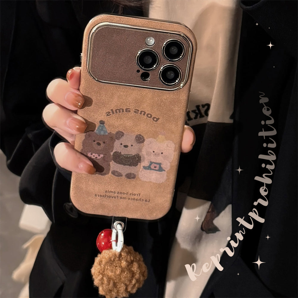 Funda para iPhone 16 de animales de dibujos animados de otoño e invierno, ante para Apple 15promax, cuerda con pompón para 14, 17