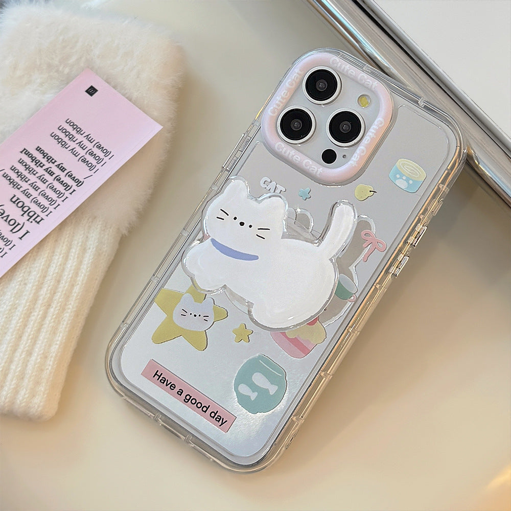 Держатель для телефона «Кот-гурманы» для 16ProMax Apple 15 чехол для мобильного телефона iPhone17 ремешок на руку 12 милый 11 зеркало