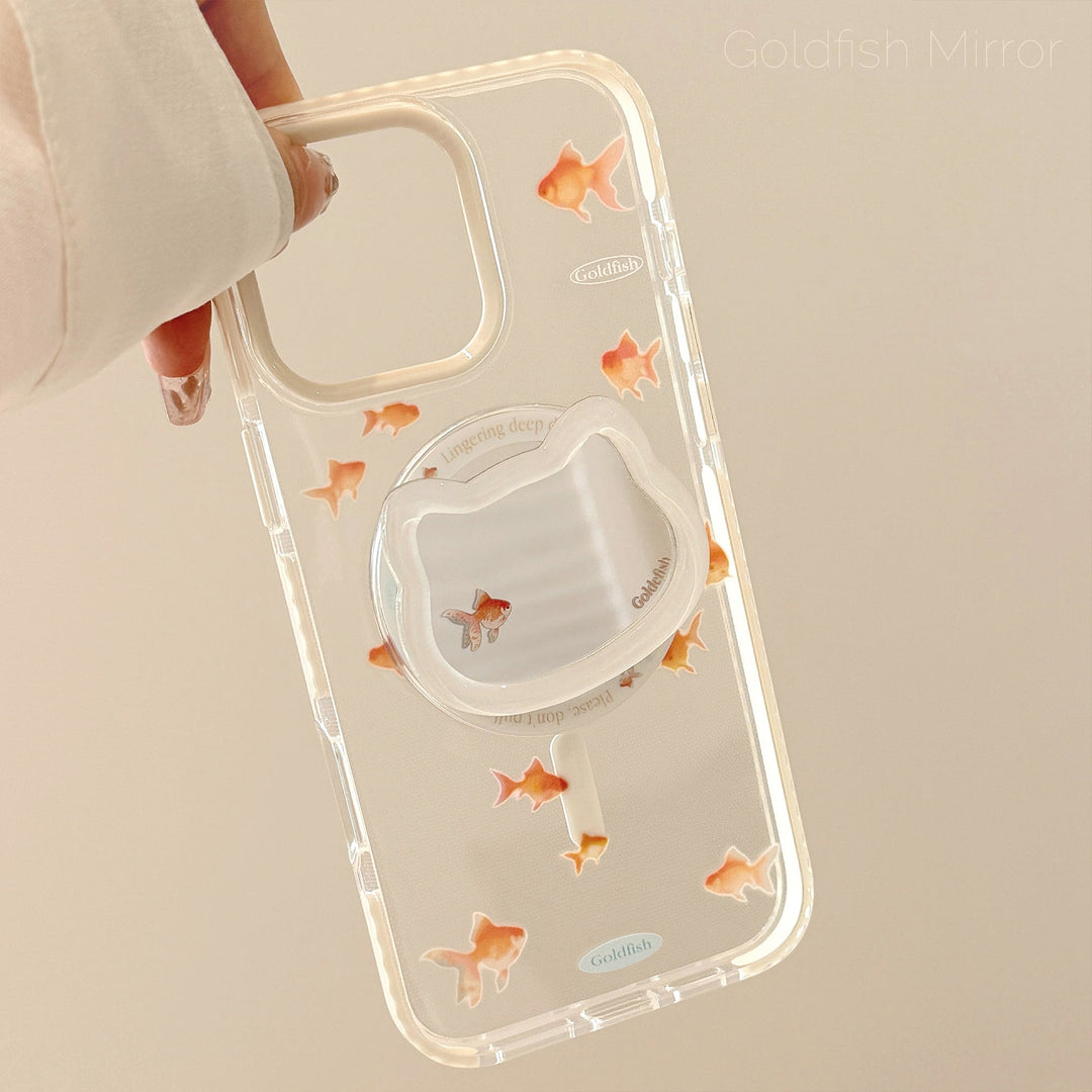 Espejo gato soporte magnético de succión 16promax transparente funda para iPhone 17 compatible con 13 pez dorado pequeño 14 estilo nacional