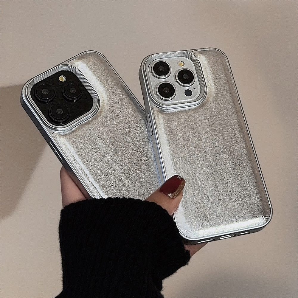 Funda de cuero plateado para iPhone 16promax, 17, con sensor premium, de color sólido 11, carcasa dura 13, aplicable a 12