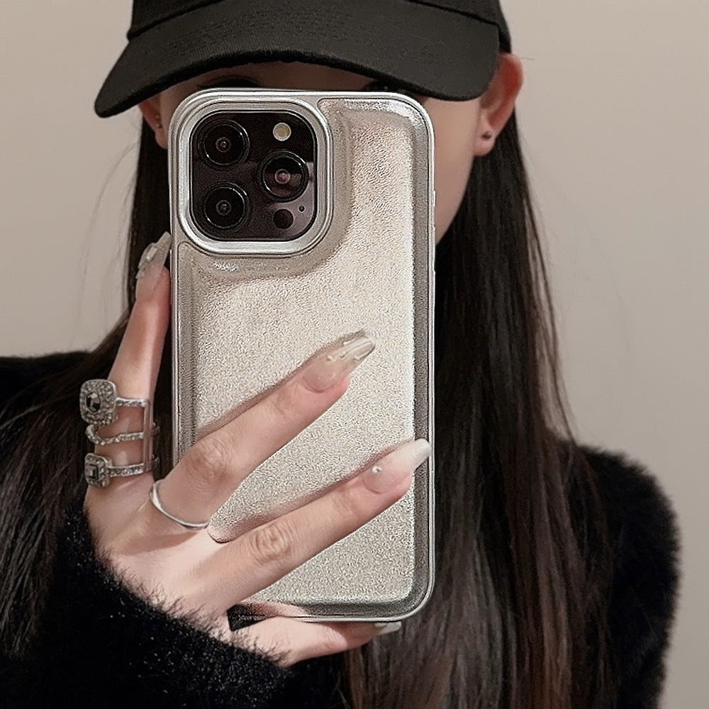 Funda de cuero plateado para iPhone 16promax, 17, con sensor premium, de color sólido 11, carcasa dura 13, aplicable a 12