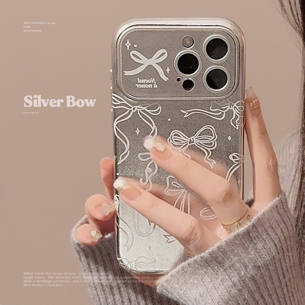 El estilo japonés y coreano es adecuado para la funda de iPhone 16 Apple 15, la funda de teléfono móvil 14Pro Max de pantalla completa con lazo 17, cuero 12, galvanizado