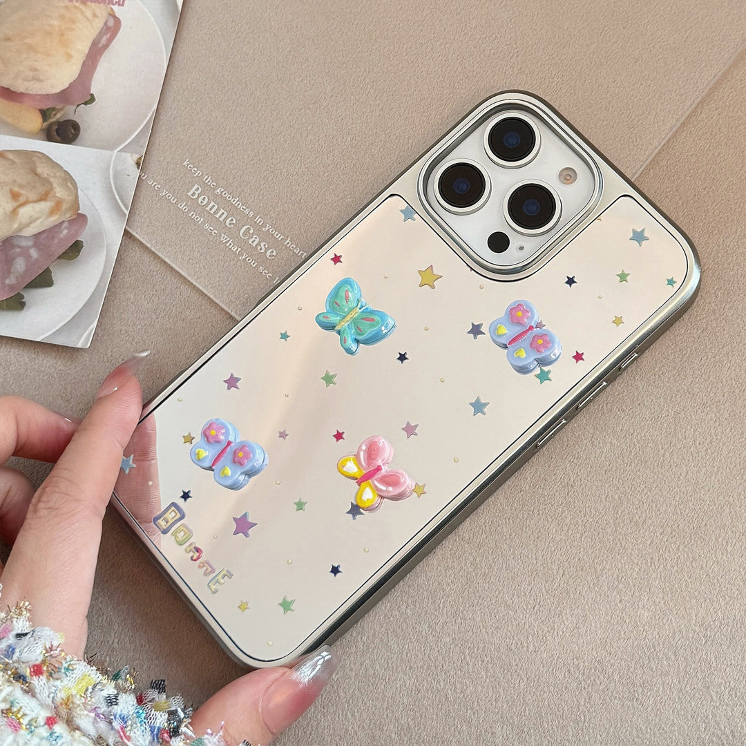 Mariposa tridimensional adecuada para funda de teléfono móvil Apple 15promax 16 iPhone 17 espejo galvanizado 13 dulce generación 15