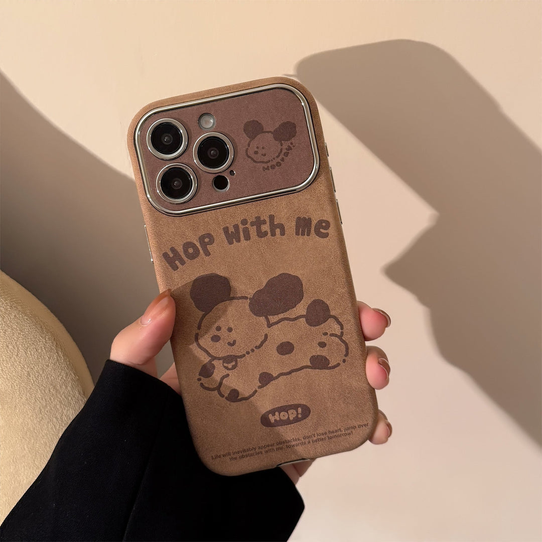 Funda de iPhone de dibujos animados marrones para iPhone 16, gamuza 15promax, cuerda de bola de pelo 14, pareja de otoño e invierno 17