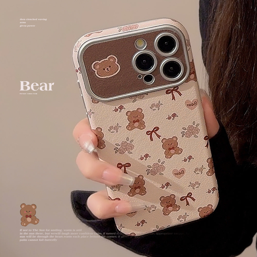 Bonito oso flor para iphone16 apple 15 funda de móvil 13promax de cuero 17 literario y fresco 12