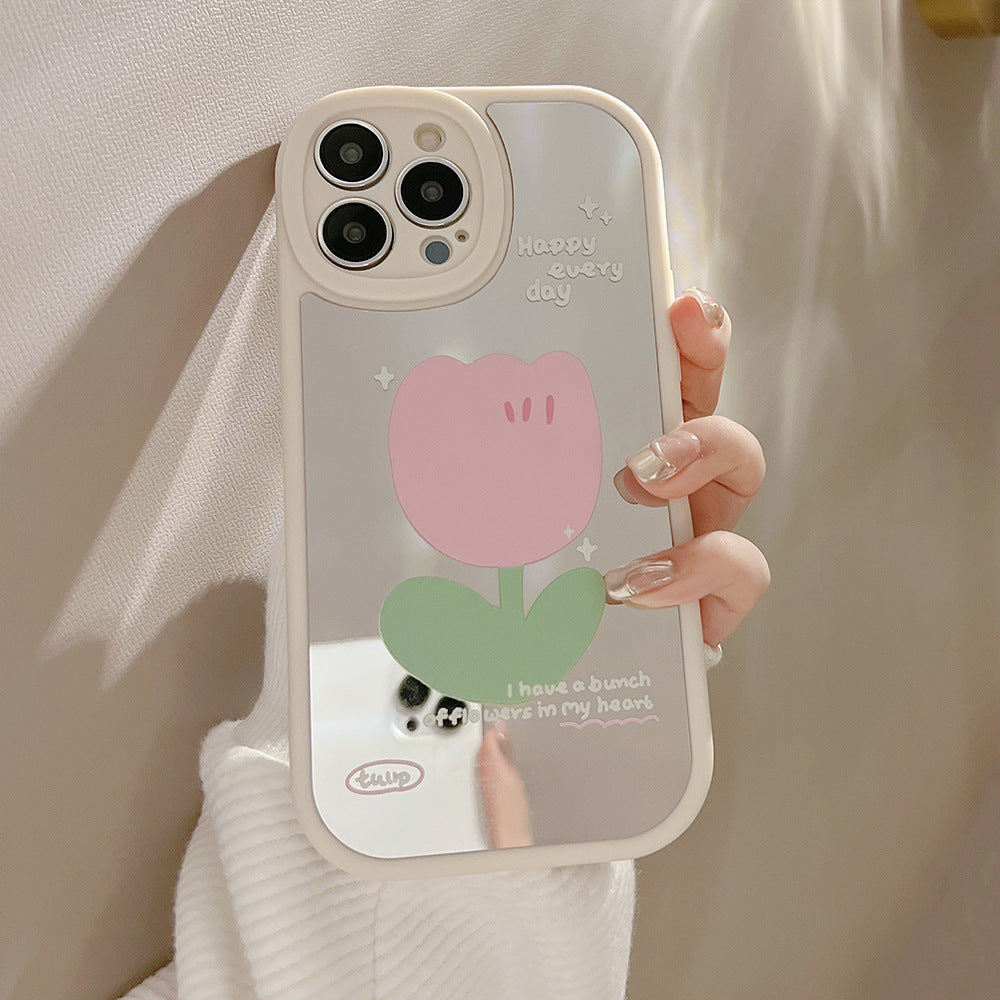 Чехол для iPhone 15 Pro Max с зеркальцем и цветами, мягкий чехол для iPhone XR, зеркальце для макияжа, чехол для iPhone 11, подходит для iPhone 8 Plus, для волос, для iPhone 14