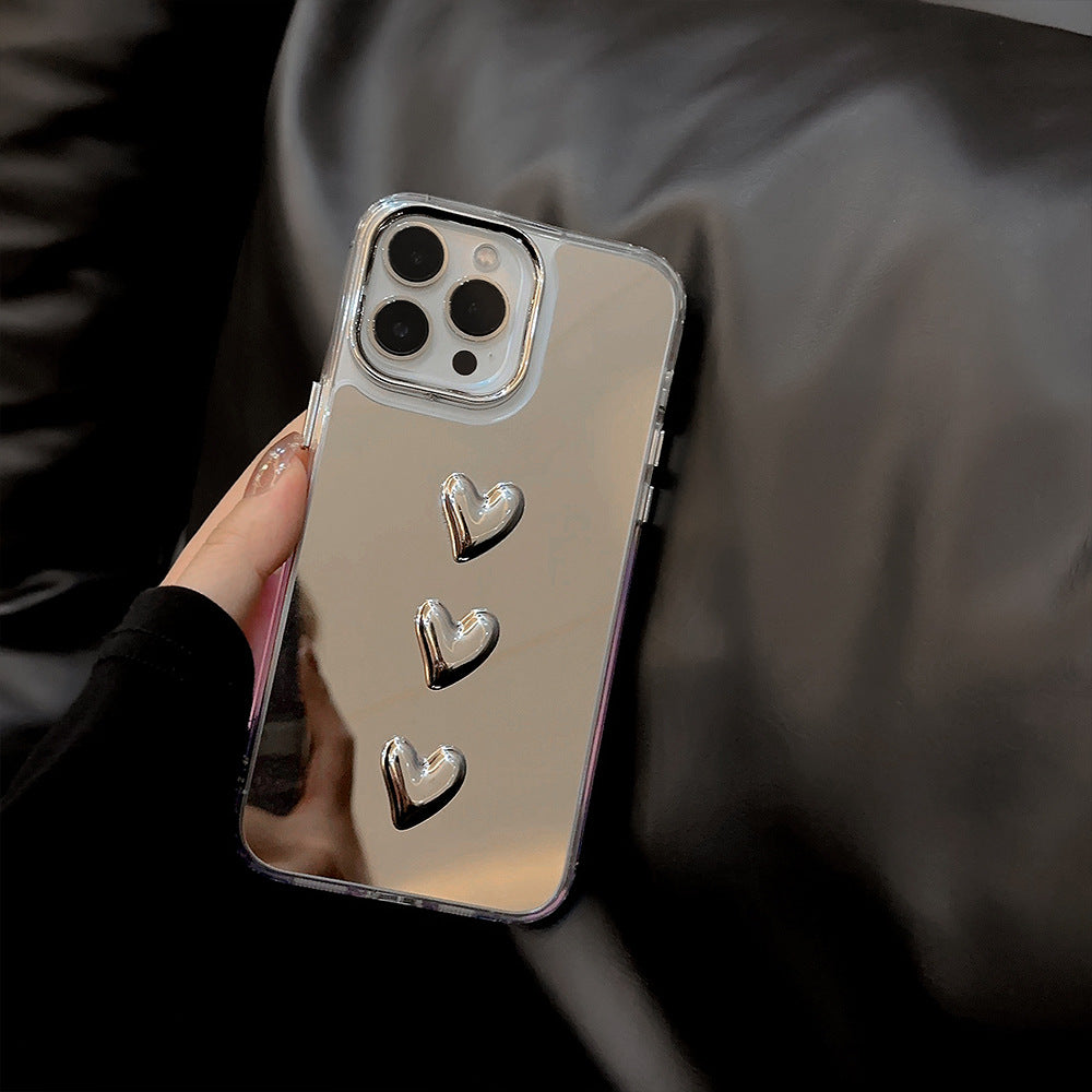 Funda para teléfono móvil Apple 15ProMax iPhone16 de metal tridimensional con amor 17 para 11, de lujo ligero 14, estilo espejo