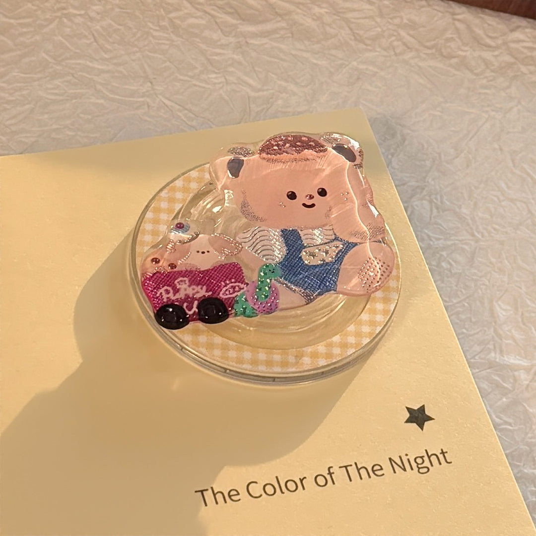 Ilustración en color dorado para soporte magnético Magsafe con dibujos animados personalizados, soporte de airbag para teléfono móvil telescópico y portátil