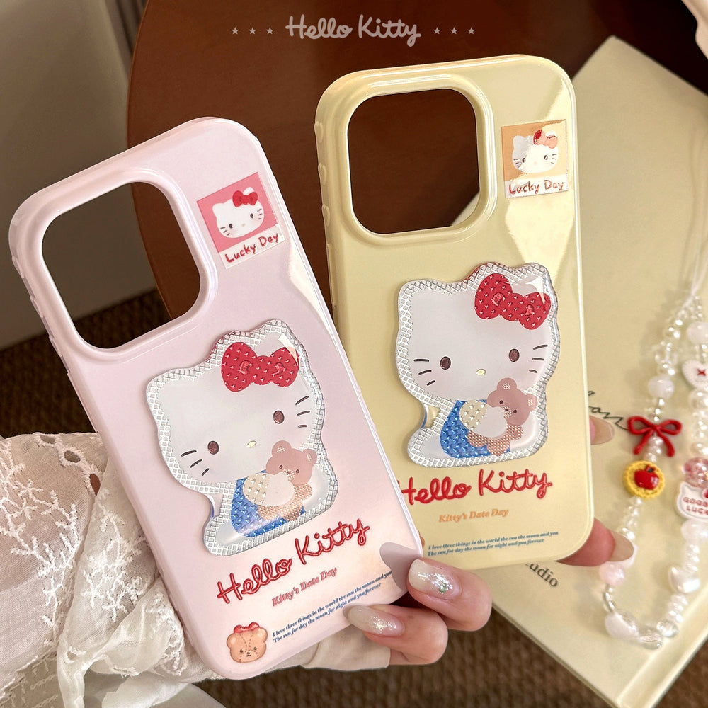 Funda de teléfono móvil de Apple 16 17promax con gato de dibujos animados tridimensional dorado y cordón para iphone14 13 para chica