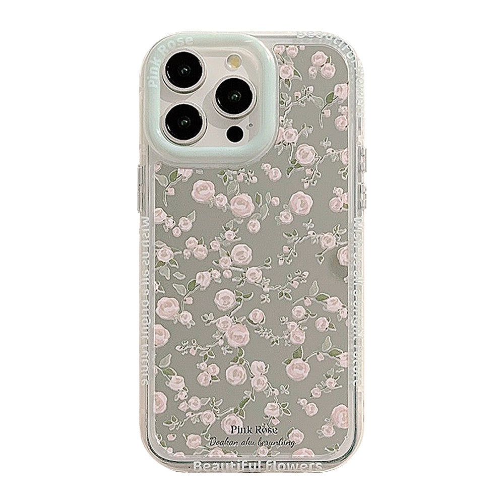Mint ins pink rose mirror for 17 Apple 16 mobile phone case iPhone14ProMax Korean 12/11