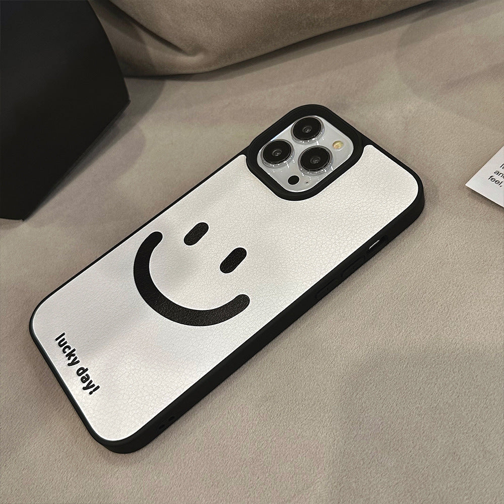 Funda de teléfono Apple con patrón de piel, diseño de cara sonriente, minimalista y curativa, para 17promax, 11 (compatible con iPhone 16), estilo avanzado, 15 (antigolpes)