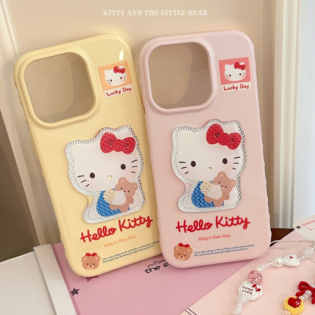 Funda de teléfono móvil de Apple 16 17promax con gato de dibujos animados tridimensional dorado y cordón para iphone14 13 para chica