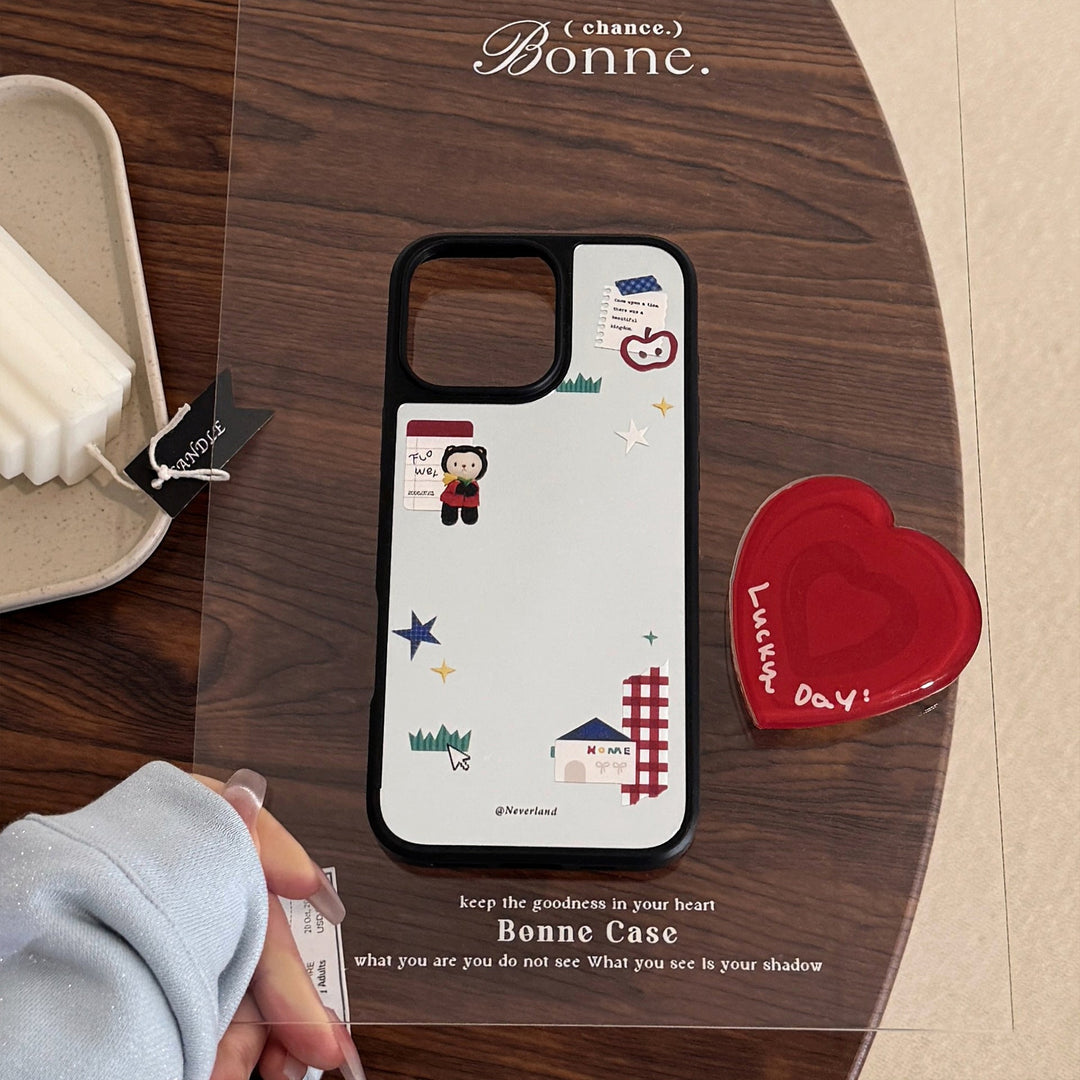 funda para teléfono móvil ins de dibujos animados coreanos apta para iPhone 16 Apple 17Pro Max espejo 13 con soporte de amor 15