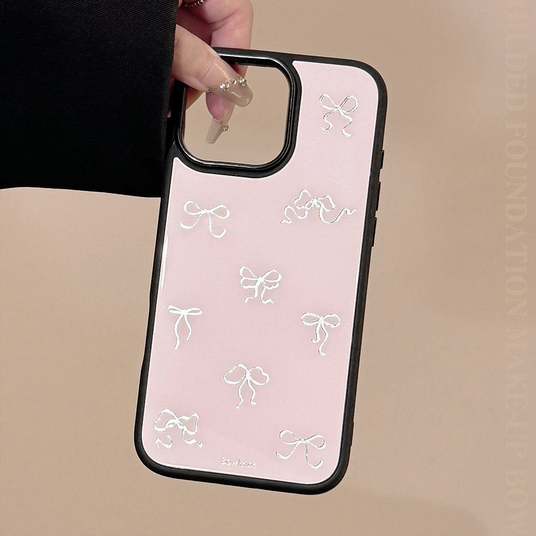 Gilt is suitable for iphone16promax Apple 15 mobile phone case 13 glass 14 light luxury 17 pink bow hair