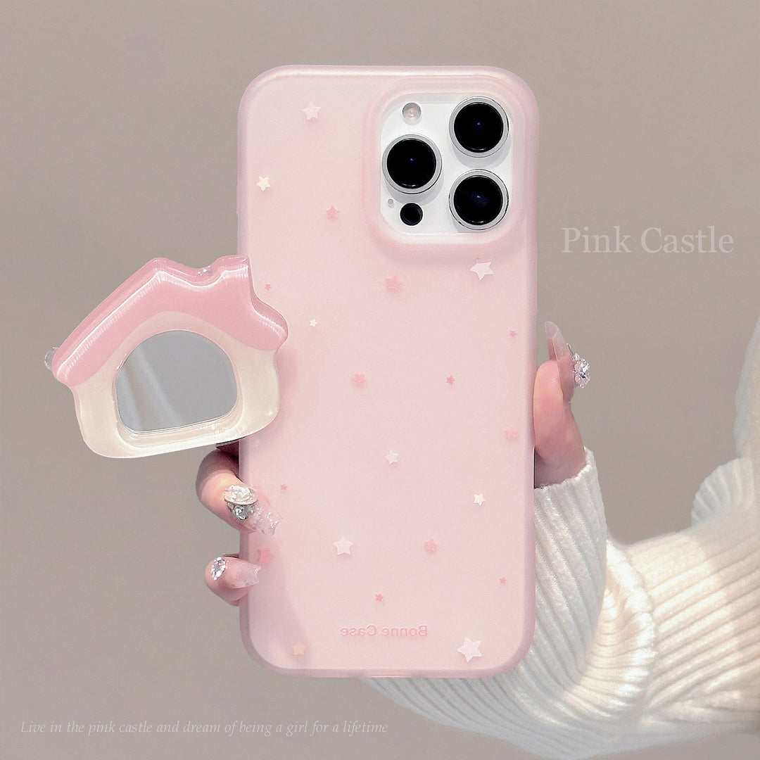ins viento rosa cabina espejo soporte para iphone15pro max apple 16 funda de teléfono móvil 13 nicho 17