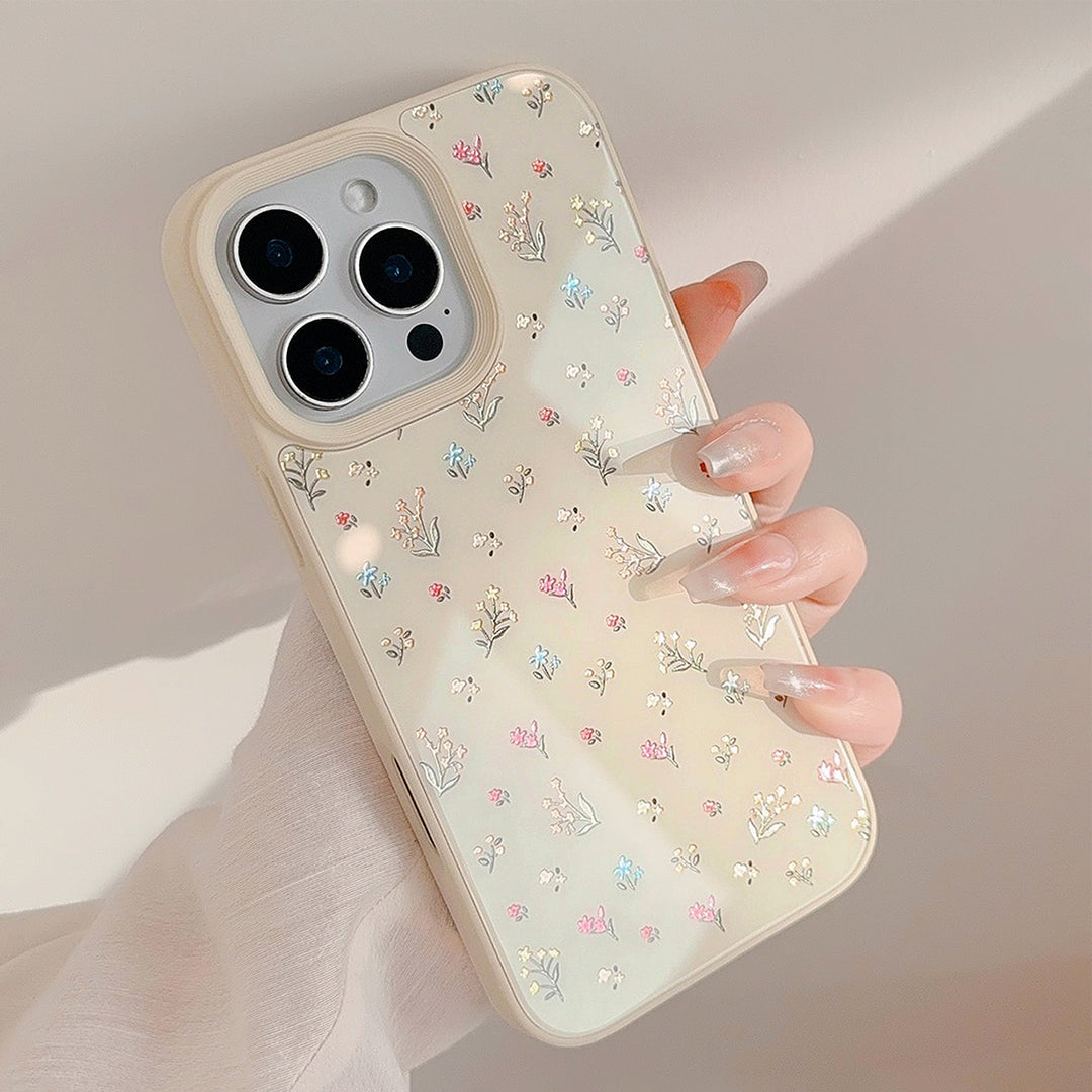 Funda para teléfono móvil iPhone16Pro Max de cristal duro con diseño floral y efecto dorado, compatible con iPhone 15/13/12/11.