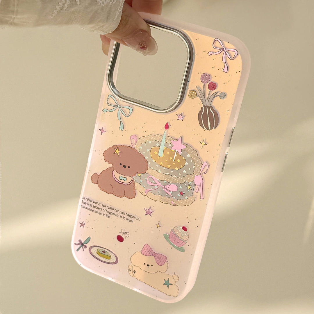 Funda de móvil para iPhone 17 con láser dorado 16 Promax, rosa, con diseño de cachorro de tarta, anticaída, para iPhone 15 y 14, estilo dibujos animados para iPhone 13