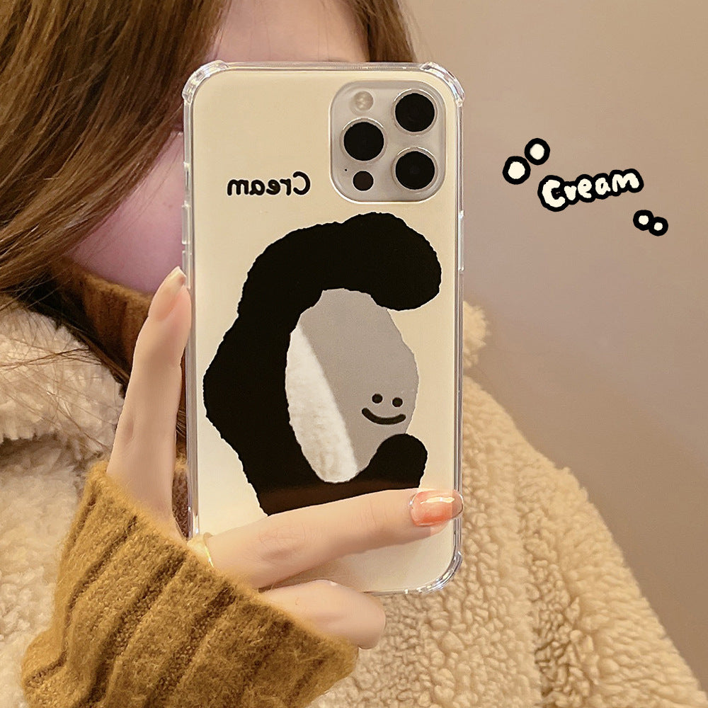 ins crema cara sonriente se aplica a 17pro max apple iphone15 funda de teléfono móvil 11 espejo de maquillaje 16 anticaídas 14 dura