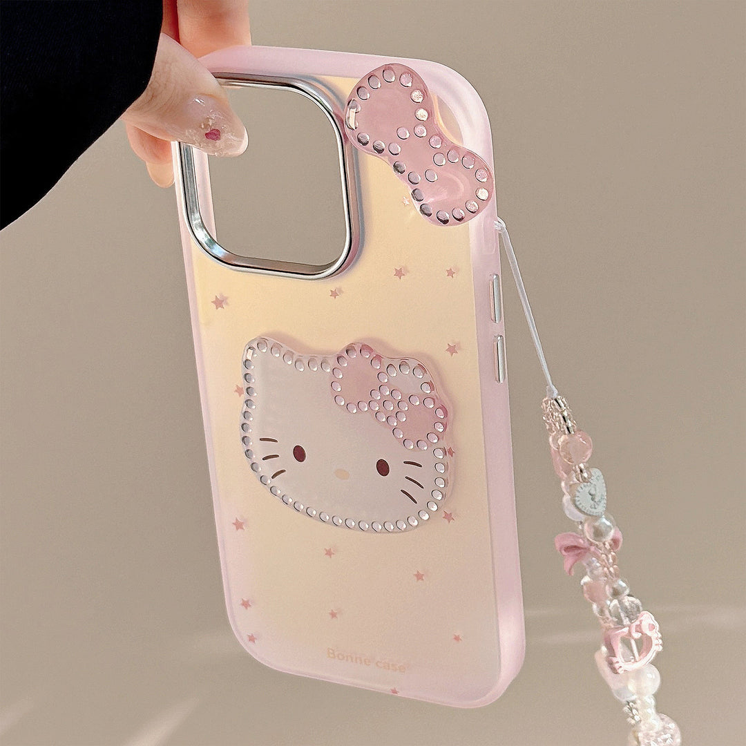 Láser dorado adecuado para la funda de teléfono Apple 16Promax iphone15 de dibujos animados rosa tridimensional 11 con cordón 17 bonito