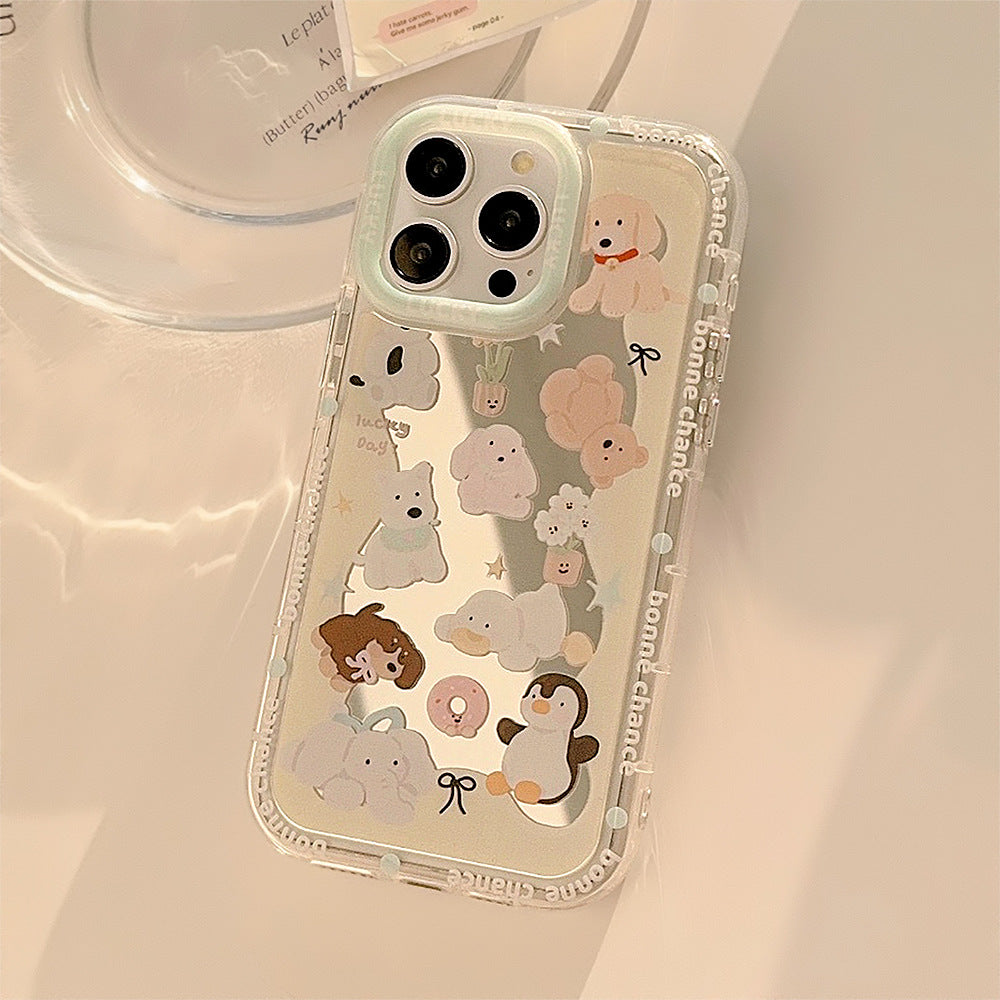 Cute pet mirror is suitable for 17ProMax Apple 15 mobile phone case iPhone16 fun cartoon 12 anti-drop 11 generation