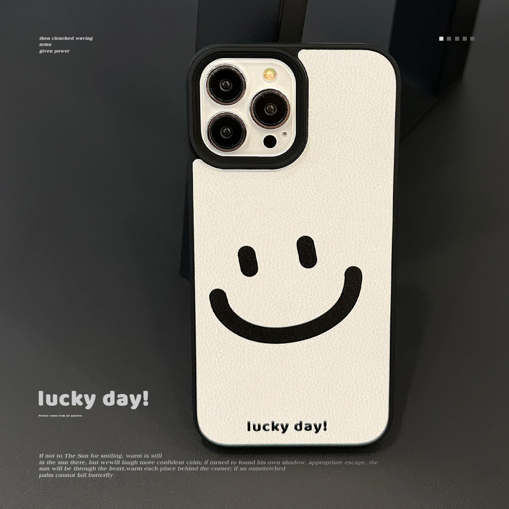 Funda de teléfono Apple con patrón de piel, diseño de cara sonriente, minimalista y curativa, para 17promax, 11 (compatible con iPhone 16), estilo avanzado, 15 (antigolpes)