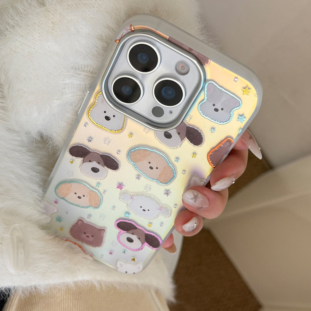 Gilt puppy head for iphone17 mobile phone case 17Promax laser 16 electroplating 14 fun 13 hard 15
