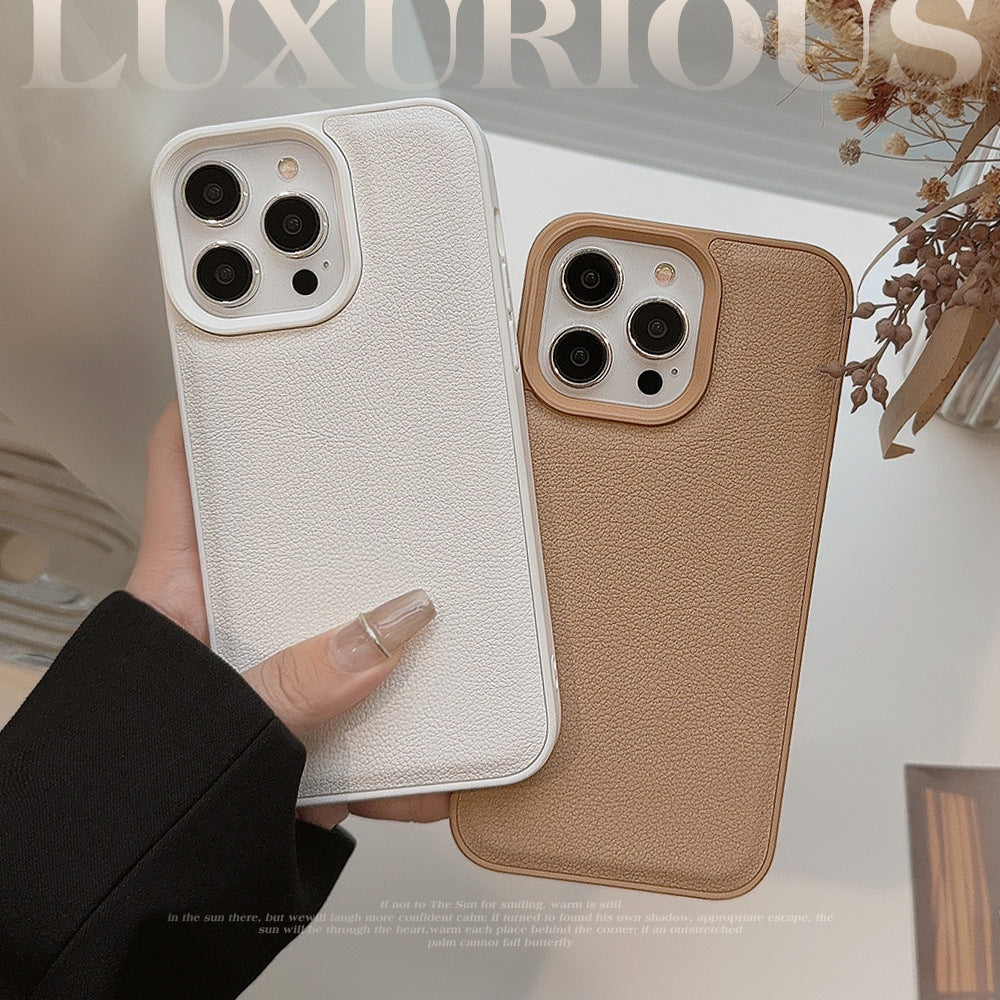 Caqui premium para funda de móvil Apple 17 iPhone16promax otoño e invierno cuero 11 color sólido 13 duro 14