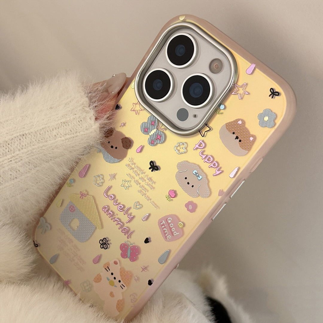 Gilt colored small animals are suitable for iphone16 mobile phone case 17Promax laser 15 anti-drop 14 generation 13 hard