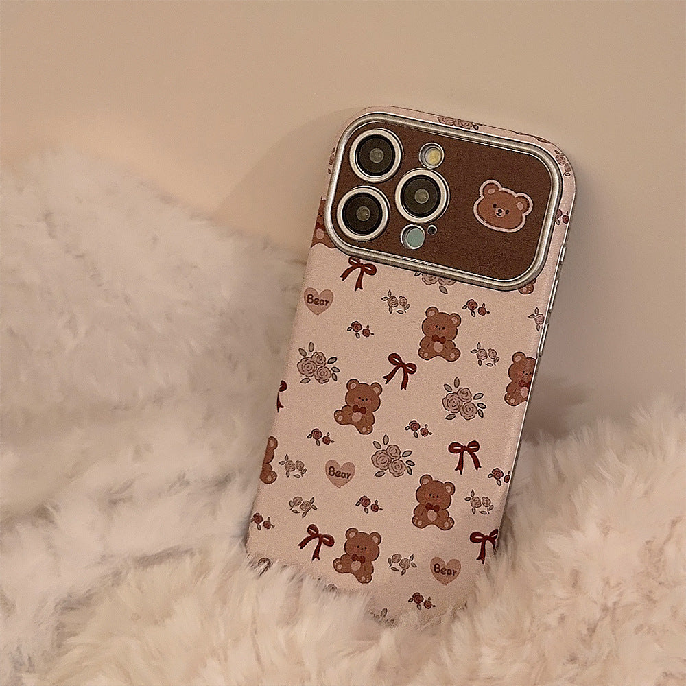 Bonito oso flor para iphone16 apple 15 funda de móvil 13promax de cuero 17 literario y fresco 12