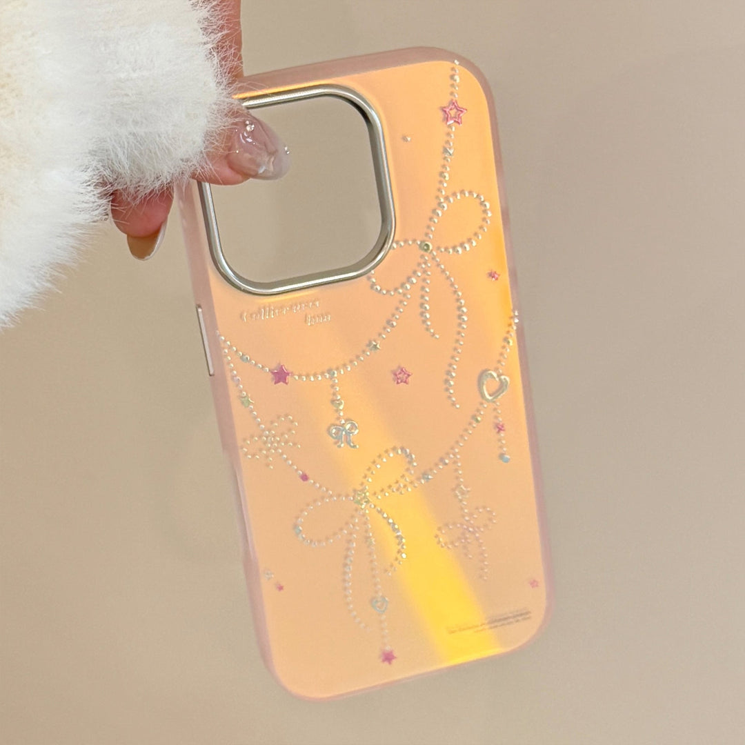 Estilo princesa dorada aplica a funda de teléfono móvil iphone17 15 lazo láser rosa 16Promax anticaída 13 dura