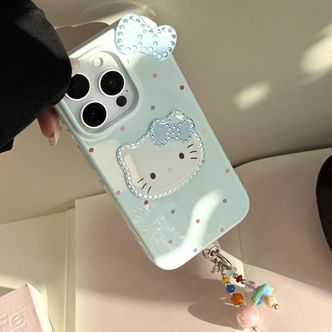 El diseño tridimensional dorado es adecuado para la funda de iPhone 16promax de Apple, el iPhone 14 con lazo de lunares de colores y el colgante de gato del 13.