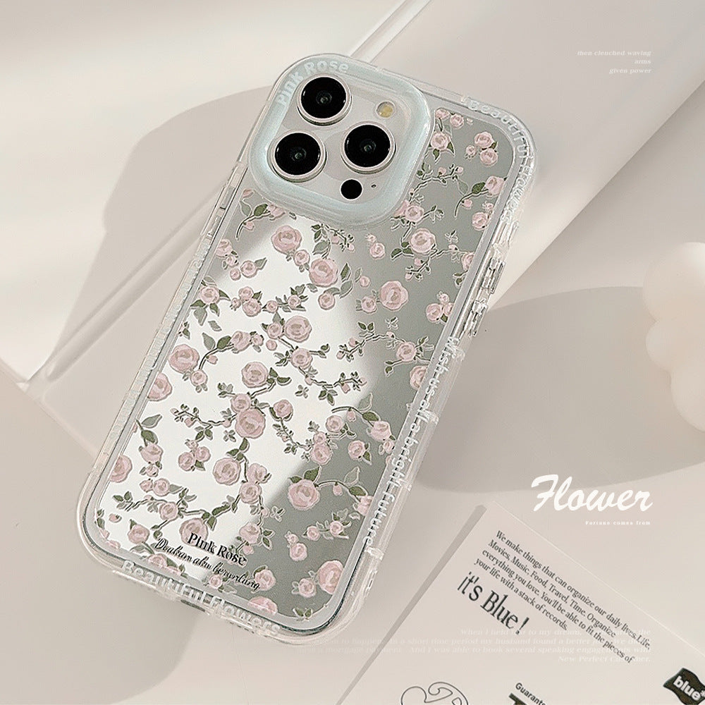 Mint ins pink rose mirror for 17 Apple 16 mobile phone case iPhone14ProMax Korean 12/11