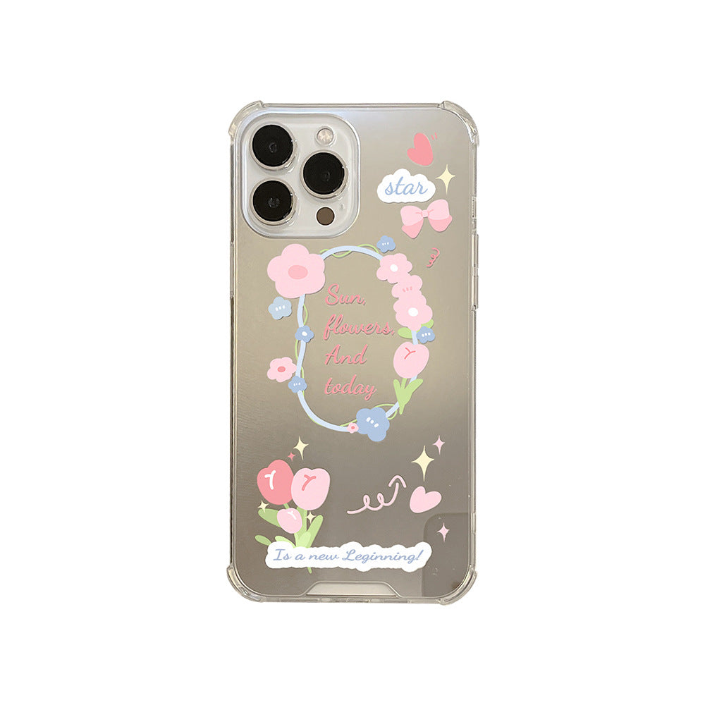 Funda para teléfono móvil Fresh pequeña floral iPhone 17 Apple 16Promax 15 de silicona 11/12 con espejo de maquillaje X