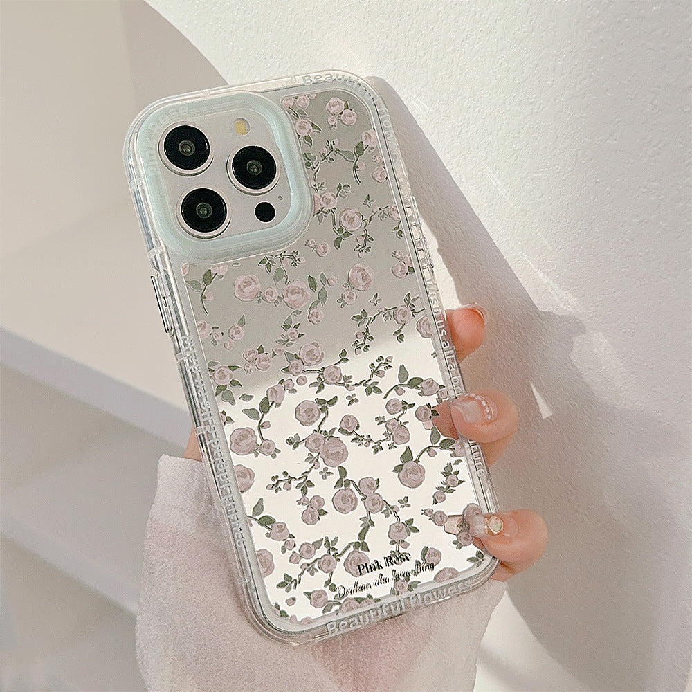 Mint ins pink rose mirror for 17 Apple 16 mobile phone case iPhone14ProMax Korean 12/11