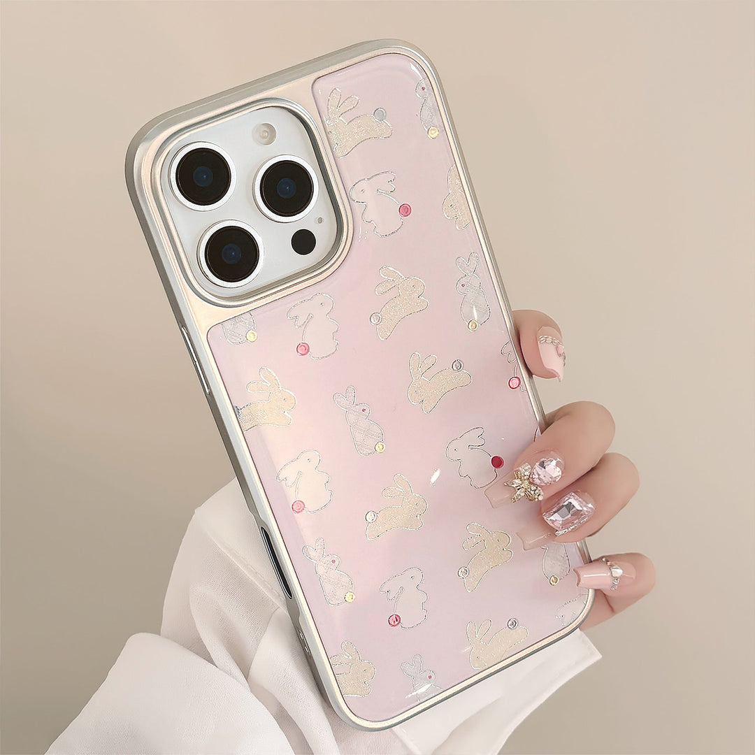 Funda de teléfono móvil de manzana dorada 16pro max iphone17 color lunares conejo lindo 15 para 13 huawei p70