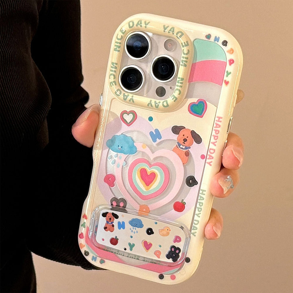 Dopamine love puppy is suitable for Apple 16 mobile phone case iphone17 mirror bracket 15promax delivery 14.