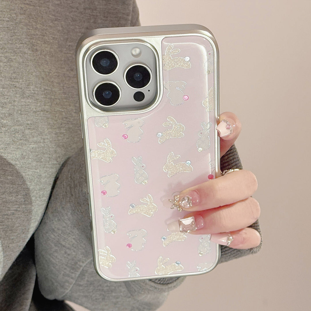 Funda de teléfono móvil de manzana dorada 16pro max iphone17 color lunares conejo lindo 15 para 13 huawei p70
