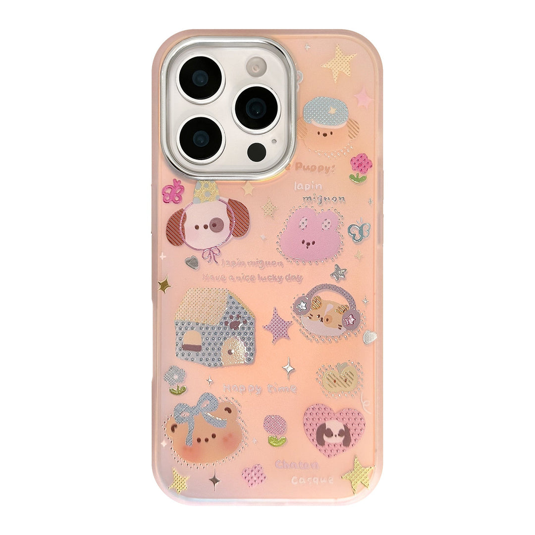 Gilt applicable iphone15 mobile phone case 17Promax laser pink cartoon 16 anti-drop 14 Korean 13 hard case