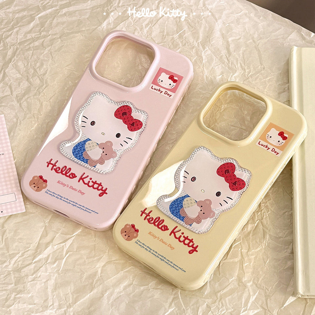 Funda de teléfono móvil de Apple 16 17promax con gato de dibujos animados tridimensional dorado y cordón para iphone14 13 para chica