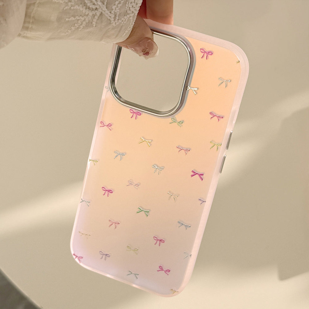 Funda para iPhone 17 Promax con lazo dulce dorado, láser 15, anticaída 13, coreana 14, rígida 11