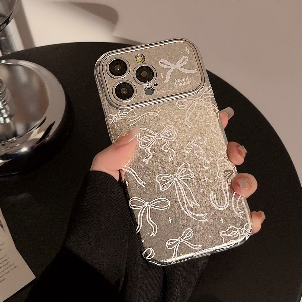El estilo japonés y coreano es adecuado para la funda de iPhone 16 Apple 15, la funda de teléfono móvil 14Pro Max de pantalla completa con lazo 17, cuero 12, galvanizado