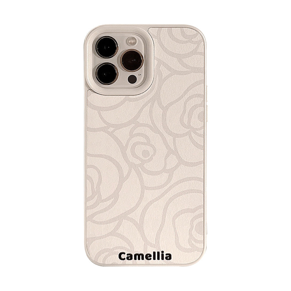 Funda de teléfono móvil Simple Camellia Apple 16 17promax de cuero 11 para iPhone 13 sentido avanzado 15 literatura y arte