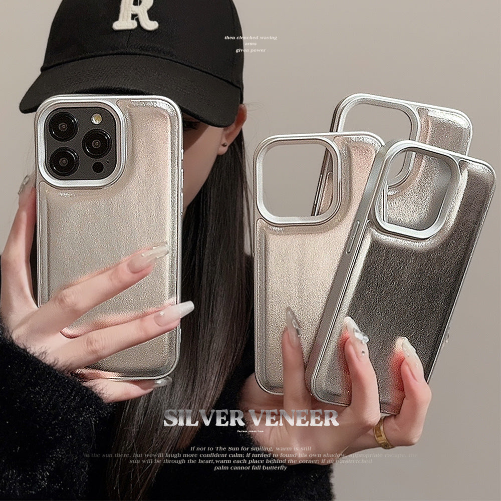 Funda de cuero plateado para iPhone 16promax, 17, con sensor premium, de color sólido 11, carcasa dura 13, aplicable a 12