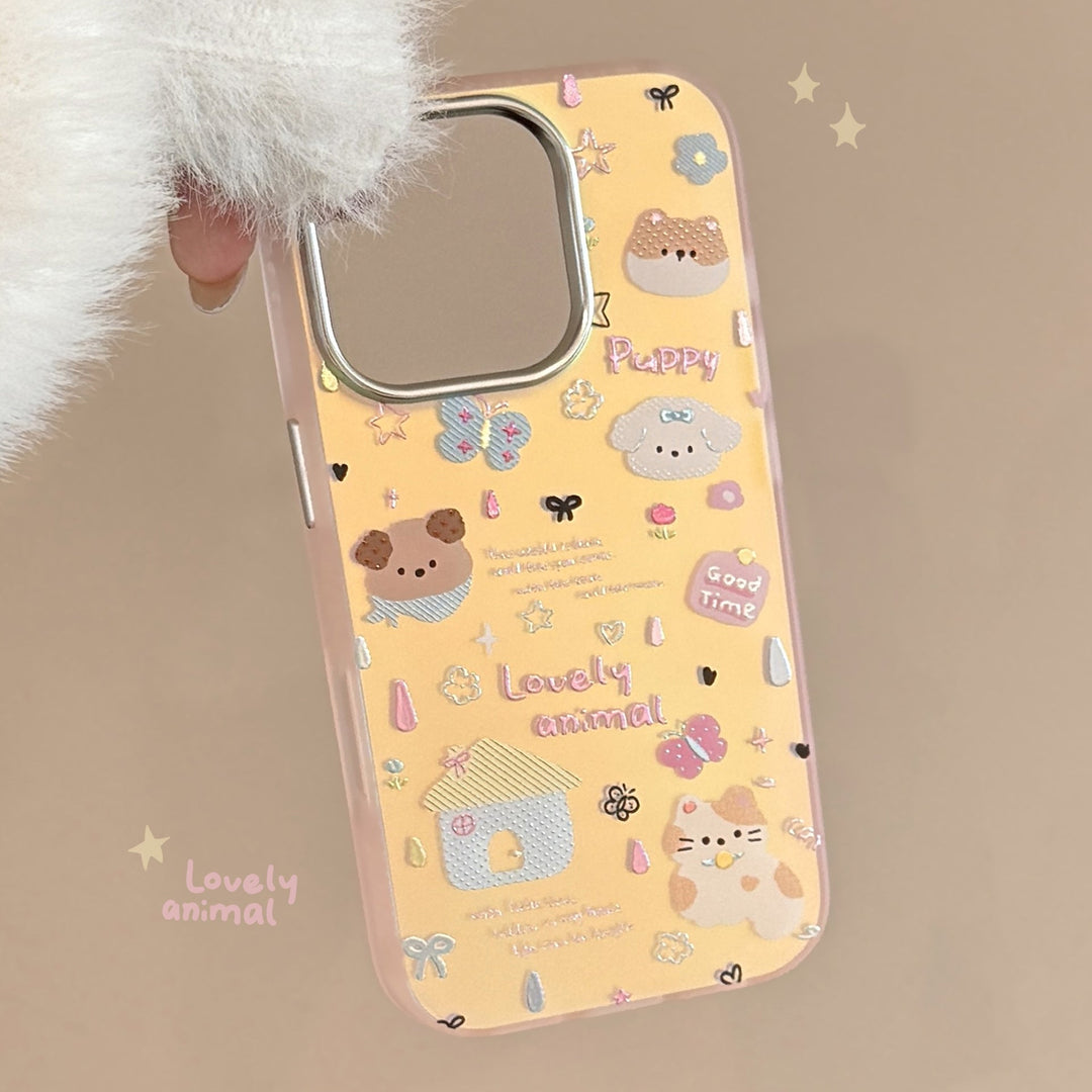 Gilt colored small animals are suitable for iphone16 mobile phone case 17Promax laser 15 anti-drop 14 generation 13 hard