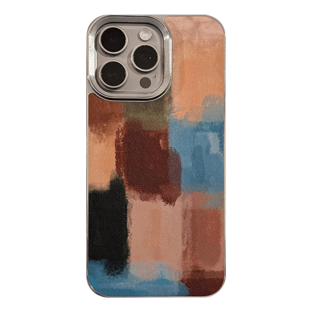 Art Contrast Color Splicing Apple 16 Mobile Phone Case 17promax Leather 15 Suitable for iPhone13 Electroplating 14 Advanced