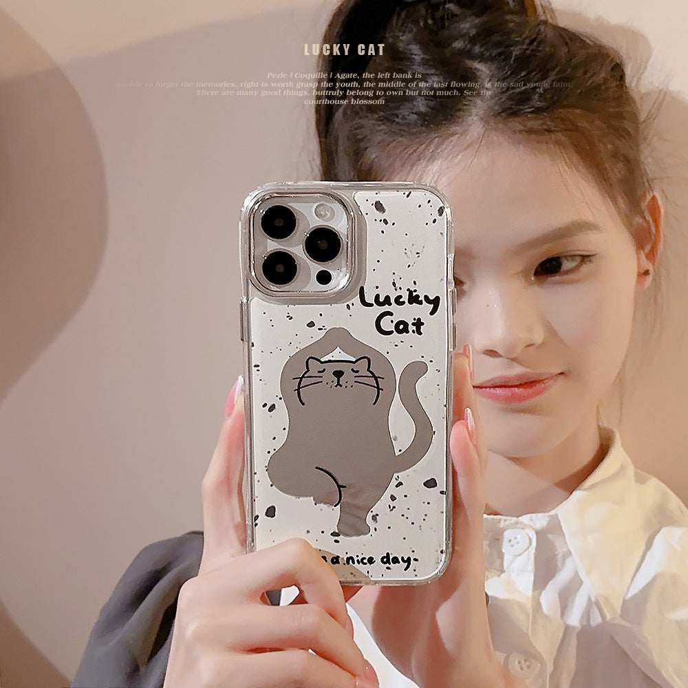 Funda para iPhone 16 de gato de yoga adecuada para iPhone 15 Pro Max Apple 11 de dibujos animados divertidos 13 espejo 17 generación